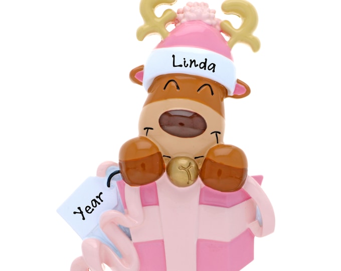 Personalized Baby Girl's 1st Christmas Ornament – Baby Girl's Pink Reindeer Ornament - 2025 Baby's First Christmas Ornament With Custom Name
