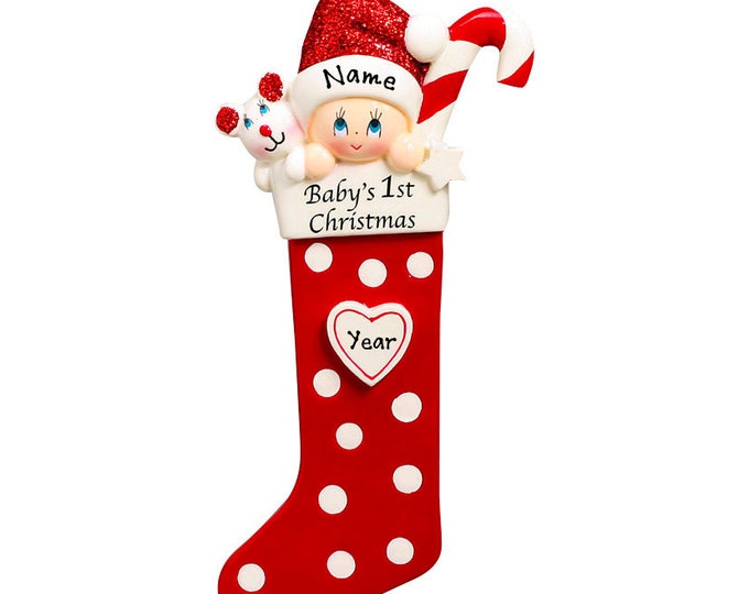 Baby First Christmas Ornament 2025 - Baby Red Christmas Stocking Ornament - Baby Stocking Christmas Ornament - Baby Shower Gift With Name