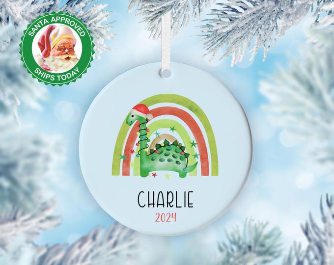 Personalized Dinosaur Christmas Ornament For Boys, Custom Dino Ornament For Kids, Dinosaur Holiday Gifts For Grandson, Grandkids, Toddlers