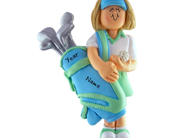 Personalized Golf Ornament - Golf Bag Ornament, Blonde Female Playing Golf, Custom Golf Ball Ornament, Kids Golf, Girl Golf Bag, Golfer Gift