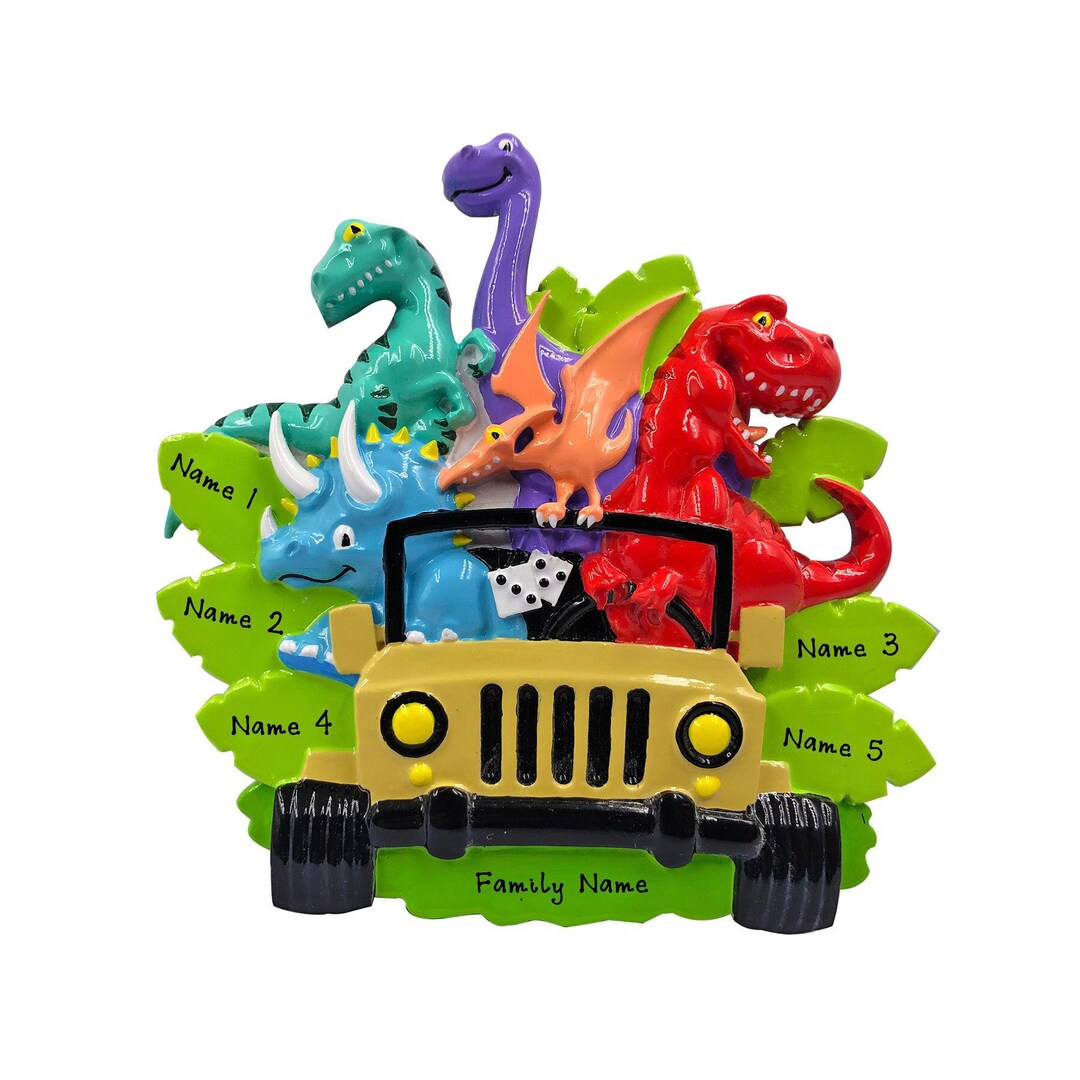 Dino Family Christmas Ornament Family Of 5 Dinosaurs On Road Trip Kids dino-family-christmas-ornament-family-of-5-dinosaurs-on-road-trip-kids
