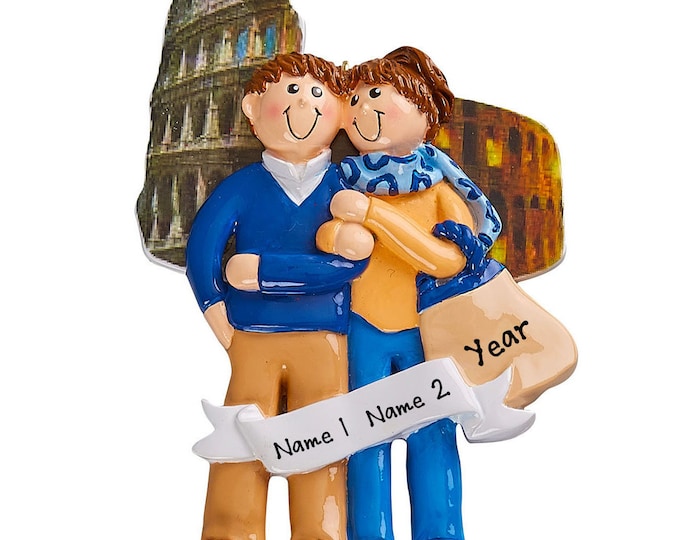 Couple's Trip To Italy Ornament - Couple's Christmas Vacation - Tourist Travel Ornament - Hand Personalized Italian Christmas Ornament