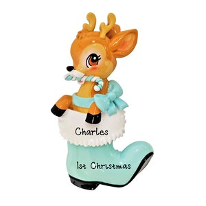 Personalized Baby Boy&#39;s 1st Christmas Ornament - Blue Baby Boy&#39;s First Ornament - Reindeer Christmas Ornament With Name - Custom Baby Gift