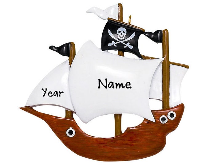 Personalized Pirate Ship Ornament - Pirate Ship Christmas Ornament For Kid With Boys Name - Custom Pirate Ship Ornament Gift for Grandson