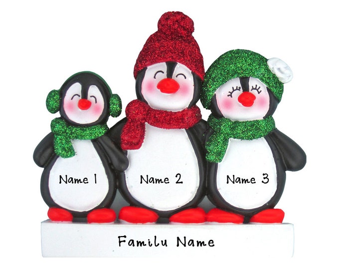 Personalized Penguin Family of 3 Christmas Ornament, Cute Penguin Family of Three Ornament. Custom Family Christmas Ornament For Grandparent