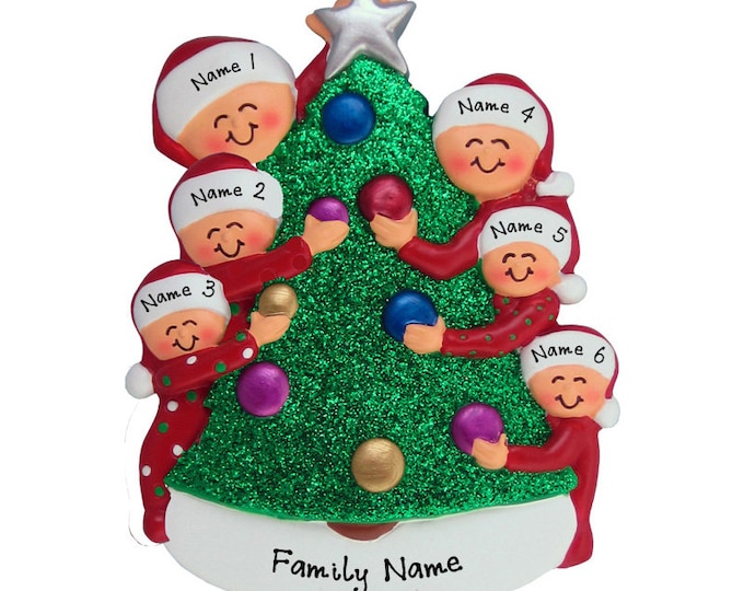 Personalized Decorating Tree Ornament - Family of 6 Christmas Ornament - Decorating Tree Family of 6 Personalized Family Christmas Ornament