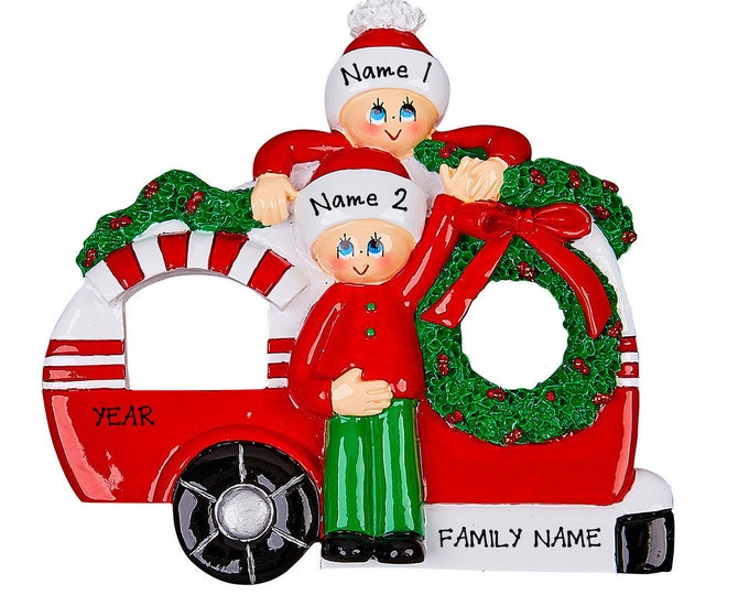 RV Couple Christmas Ornament - Family of 2 Ornament, Camping Ornament, RV Camper Ornament, Our First Christmas, Personalized Christmas Gift