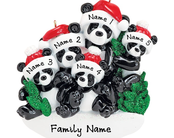 Bamboo Panda Family Ornament - Family of 5 Panda Bears - Family Christmas Ornament - Personalized Ornament For Grandparents, Grandkids Names