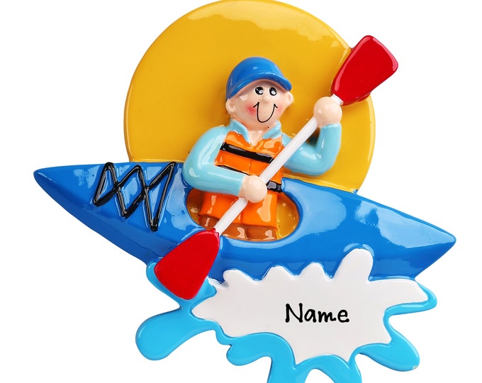 Personalized Kayaking Boy Christmas Ornament for Canoeing Enthusiasts - Custom Gift for Kayakers, Campers, and Lake Lovers Kayaker Ornament