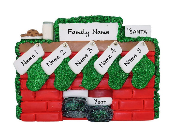 Personalized Fireplace Stockings - Family of 5 Christmas Ornament - Family Christmas Ornament - Family Custom Christmas Stockings on Mantle