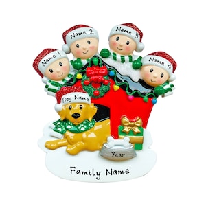 Family of 4 With Dog Christmas Ornament - Family With Pet Ornament - Personalized Family Christmas Ornament - Family Gift For Grandparents
