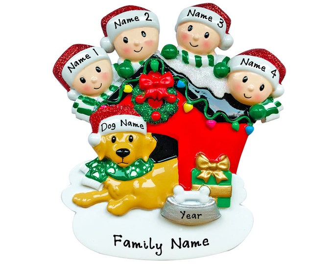 Family of 4 With Dog Christmas Ornament - Family With Pet Ornament - Personalized Family Christmas Ornament - Family Gift For Grandparents