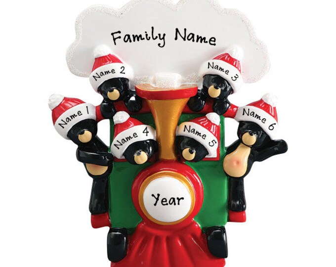 Bears on Train Ornament - Family of 6 Christmas Ornament- Bears on Train Family Christmas Ornament - Family of Six Christmas Ornament, Gift