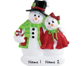 Personalized Couple Ornament - Classic Snowman Christmas Couple - Our First Christmas As Mr & Mrs Ornament - Custom Snow In Love Couple Gift