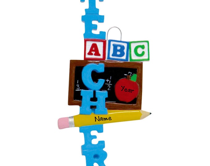 Teacher Ornament - Personalized Teacher Christmas Ornament - Chalkboard Ornament - ABC Blocks Christmas Ornament - Virtual Learning Ornament