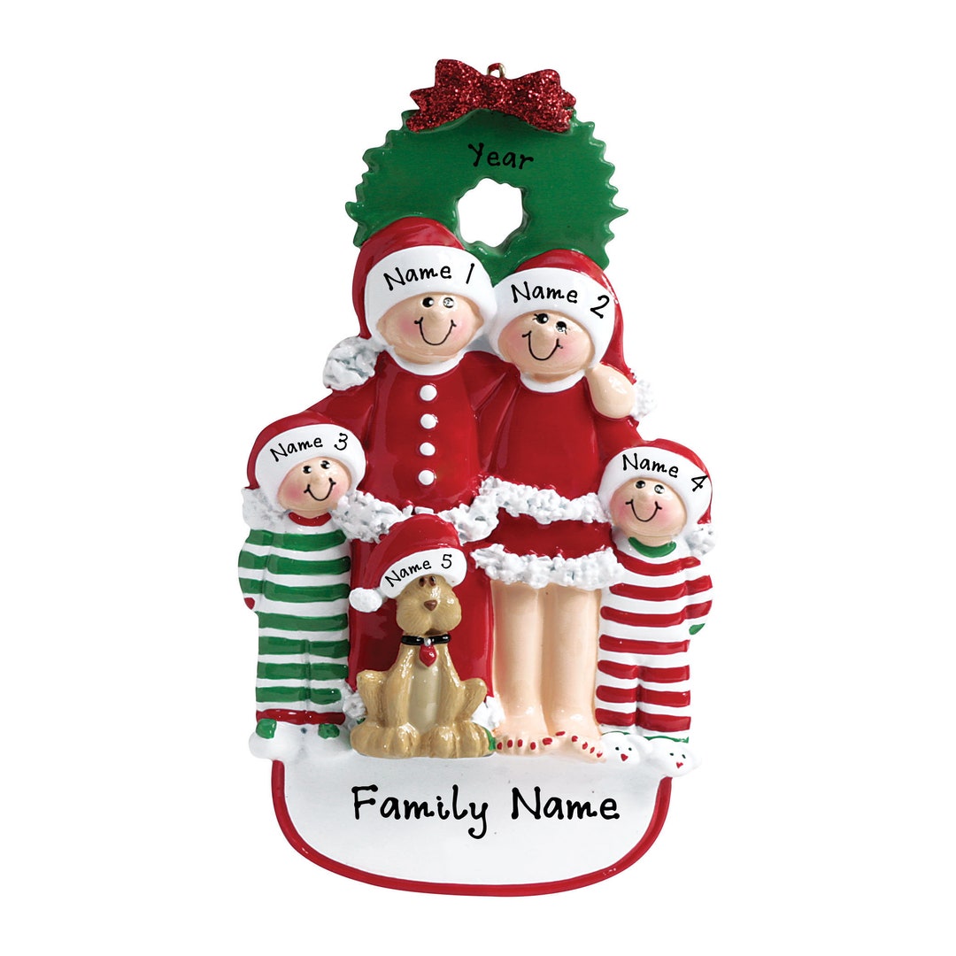 Pajama Family Ornament - Christmas Pajama Family of 4 With Dog Ornament ...