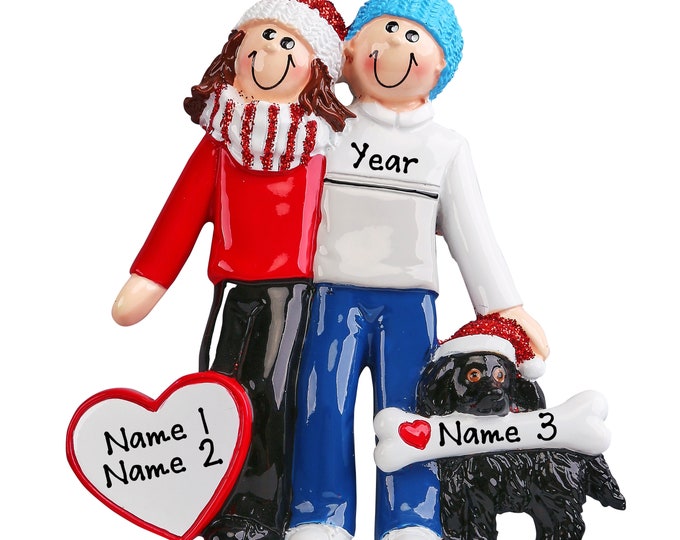 Personalized Couple With Dog Ornament - Dog With Couple Christmas Ornament - Our First Christmas as Dog Parents - Couple With Black Dog