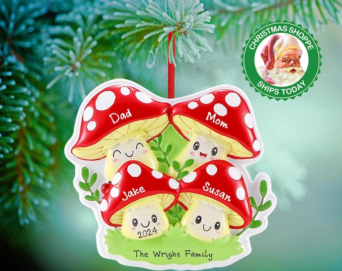 Personalized Mushroom Family Ornament - Family of Four Toadstools - Mushroom Family of 4 Christmas Ornament - Custom Gift For Grandparents