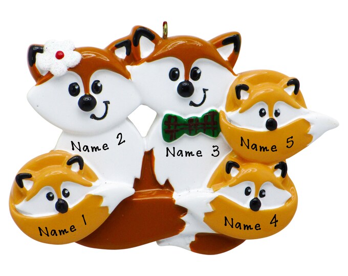 Fox Christmas Ornament - Personalized Fox Family of 5 Christmas Ornament 2025 Family Christmas Ornament With Name Personalized Family Gift