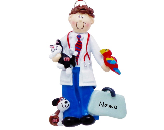 Veterinarian Christmas Ornament - Personalized Male Veterinarian Christmas Ornament - Animal Doctor Ornament - Custom Vet Christmas Ornament