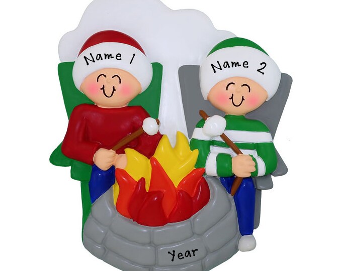 Fire Pit Ornament - Couple Fire Pit Christmas Ornament - Custom Outdoor Fire Pit - Personalized Couple Camping Family Christmas Ornament