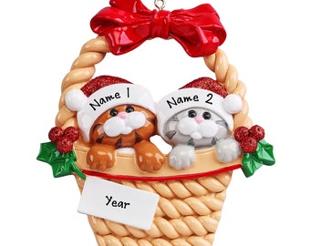 Couple Christmas Ornament - Personalized Cat Ornament, Kittens in Gift Basket, Personalized Christmas Gift For Newlywed Couple - Mr Mrs Gift