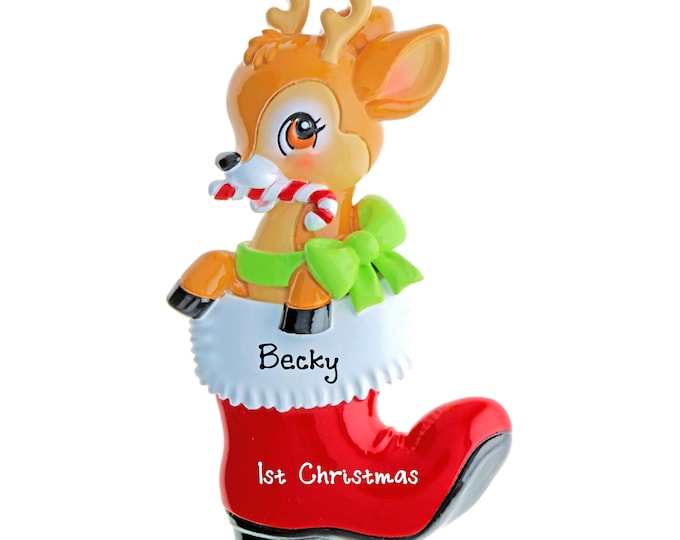 Personalized Baby Boy's 1st Christmas Ornament - Baby Girl's First Ornament - Reindeer Christmas Ornament With Name - Custom Baby Gift