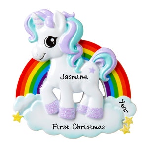 Personalized Unicorn Christmas Ornament -Cute Baby Unicorn & Rainbow Ornament With Name - Little Princess Ornament Gift For Girls, Toddlers