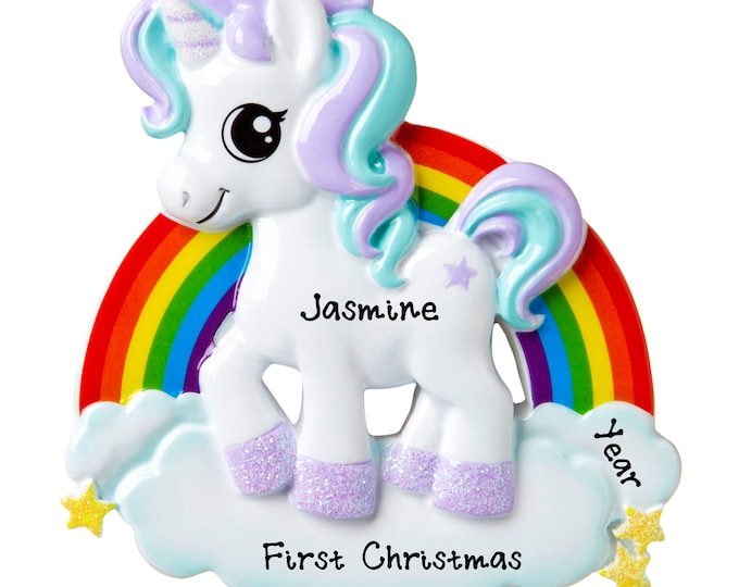 Personalized Unicorn Christmas Ornament -Cute Baby Unicorn & Rainbow Ornament With Name - Little Princess Ornament Gift For Girls, Toddlers
