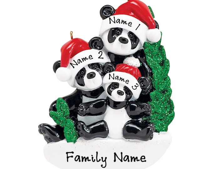 Bamboo Panda Family Ornament - Family of 3 Panda Bears - Family Christmas Ornament - Personalized Gift For Grandparents, Grandkids Names