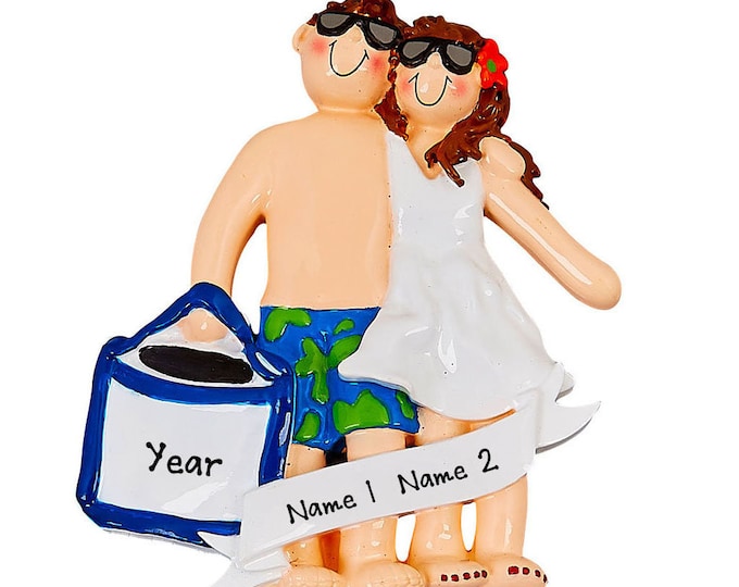 Beach Vacation Couple - Christmas Vacation Ornament, Honeymoon Couple, Beach Couple Ornament, Personalized Vacation Ornament, Couple Gift