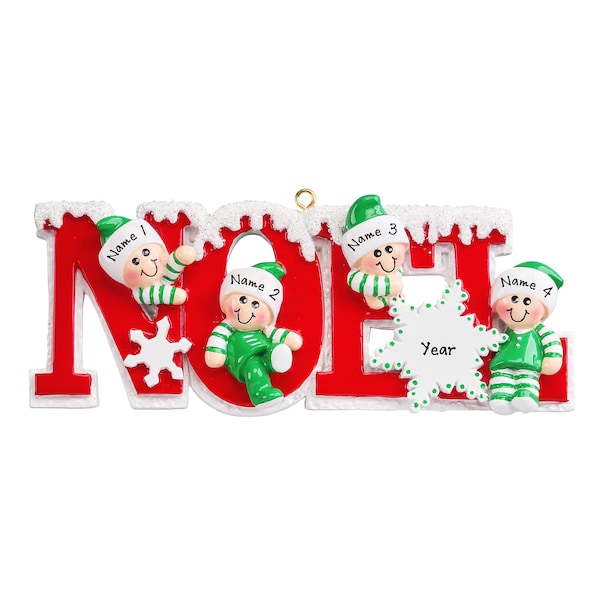 Elf Family of 4 Personalized Ornament - Family of 4 Christmas Ornament - Ornament From Grandkids - 2026 Personalized Gift for Grandparents