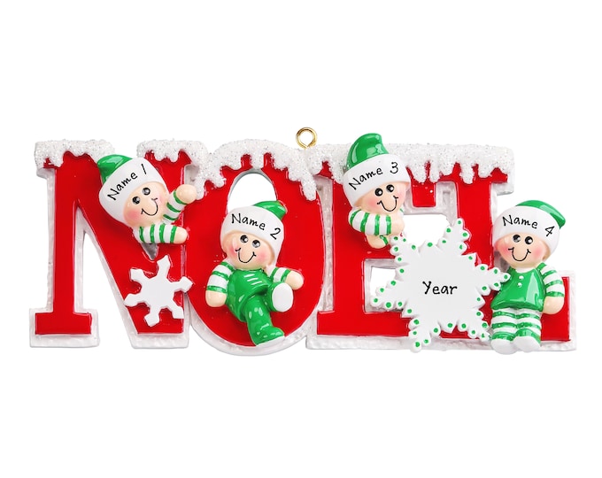 Elf Family of 4 Personalized Ornament - Family of 4 Christmas Ornament - Ornament From Grandkids - 2025 Personalized Gift for Grandparents