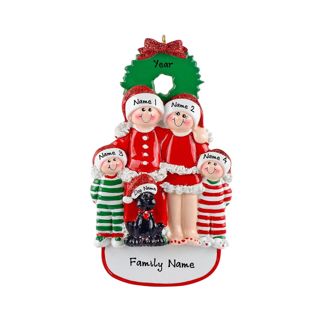 Pajama Family Ornament - Christmas Pajama Family of 4 Ornament With Dog ...