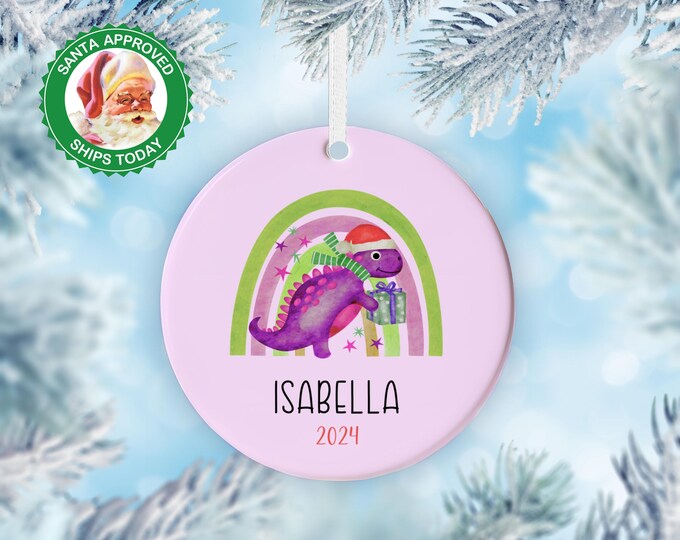 Christmas Ornament For Girls, Dinosaur Christmas Ornament For Grandkids, Custom Dino Ornament For Boys, Personalized Dinosaur Gift For Kids