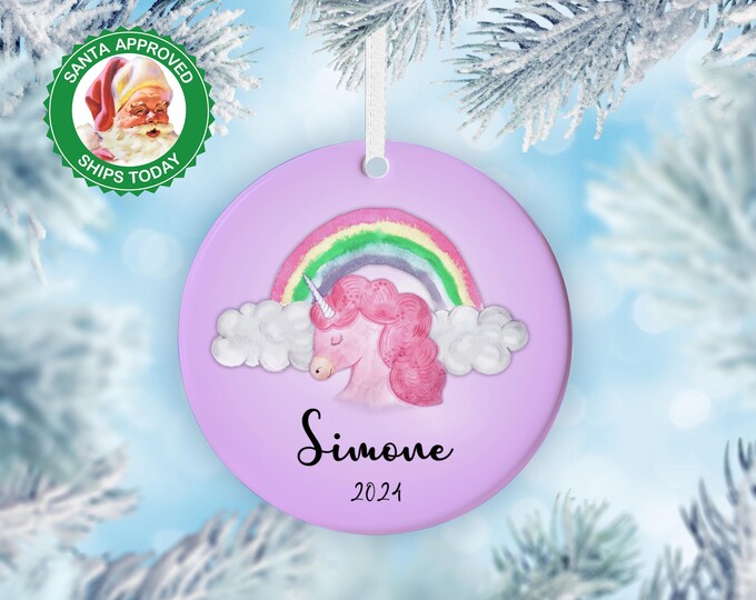 Personalized Unicorn Ornament - Girls Christmas Ornament - Unicorn Ornament For Her - Custom Christmas Gifts For Kids, Unicorn Rainbow Gifts