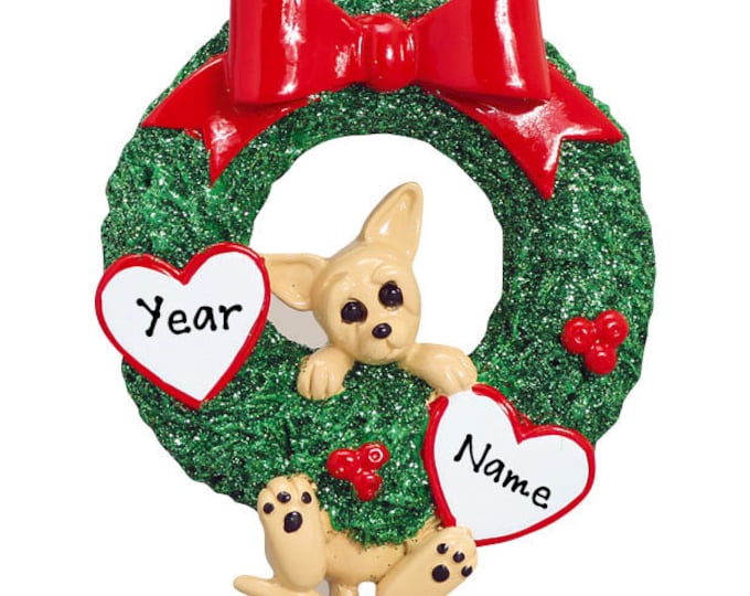 Chihuahua Personalized Christmas Ornament - Cute Chihuahua Puppy In Christmas Wreath - Custom Dog Ornament - Pet Lover Gift - New Puppy Dog