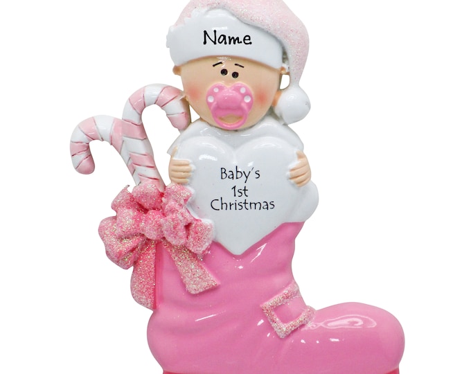 2025 Baby's First Christmas Ornament - Baby in Pink Boot - New Baby Girl Ornament Baby's 1st Christmas Ornament Personalized Keepsake Gift