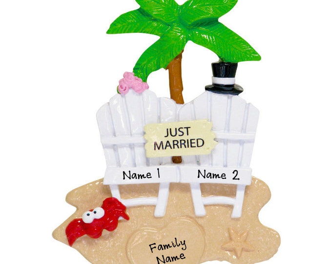 Personalized Honeymoon Ornament  Tropical Wedding Ornament -  Beach Chair Couple Ornament- Just Married Gifts - Beach Wedding Ornament 2023