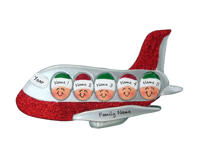 Family of 5 Christmas Vacation - Custom Airplane Ornament - Family of 5 First Airplane Trip Ornament - Personalized Family Vacation Ornament