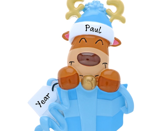 Personalized Baby Boy's 1st Christmas Ornament – Baby Boy's Blue Reindeer Ornament - 2025 Baby's First Christmas Ornament With Custom Name