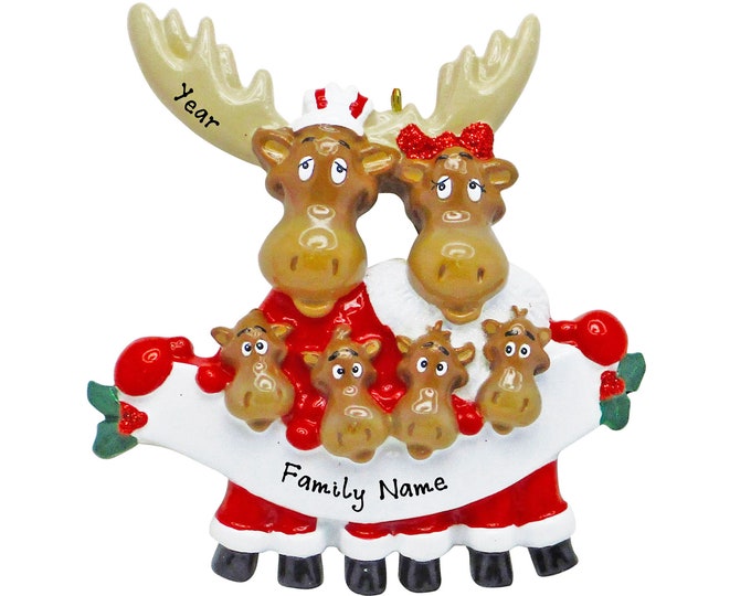 Christmas Moose Ornament - Woodland Animals - Personalized Moose Family of 6 Christmas Ornament - Friends Ornament - Gift For Grandparents