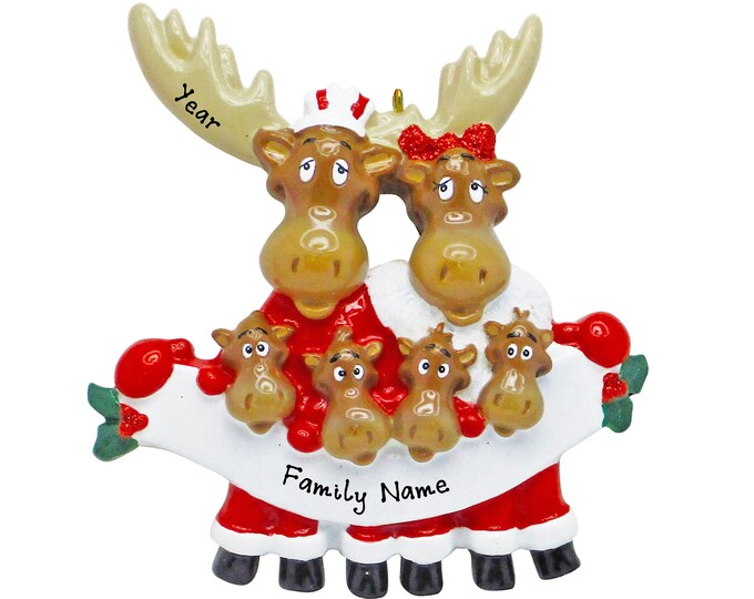 Christmas Moose Ornament - Woodland Animals - Personalized Moose Family of 6 Christmas Ornament - Friends Ornament - Gift For Grandparents