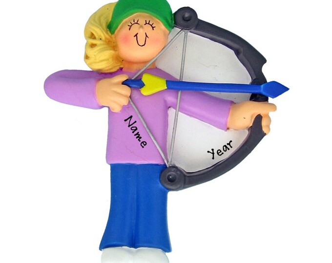 Personalized Girl Archery Christmas Ornament - Blonde Girl Archer Christmas Ornament - Custom Bow and Arrow Ornament - GirlsArchery Ornament