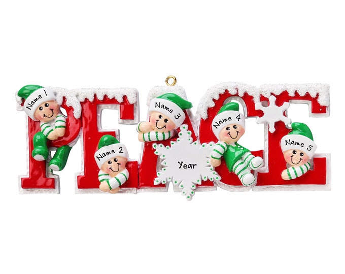 Elf Family of 5 Personalized Ornament - Family of 5 Christmas Ornament - Ornament From Grandkids - 2025 Personalized Gift for Grandparents