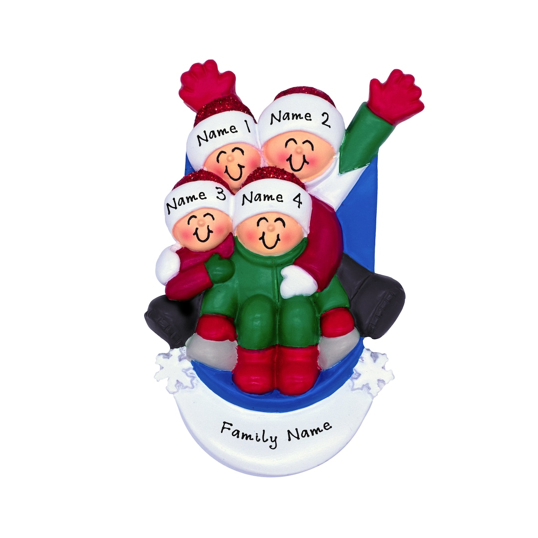 Family Snow Sledding Ornament 2026 – Personalized Family of 4 Christmas ...