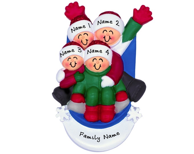 Personalized Family Christmas Ornament - Family of 4 Snow Sledding Ornament - Snow Sled Ornament - Custom Sledding Ornament For GrandKids