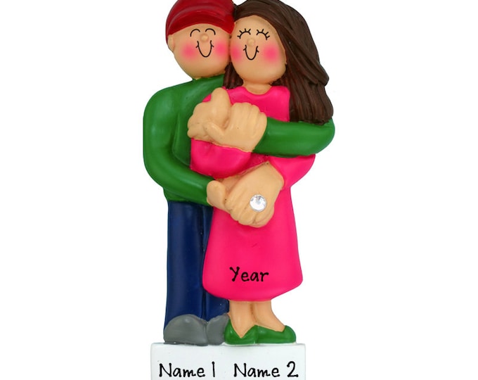 Just Engaged Couple With Ring - Personalized Engagement Ornament - Couples First Christmas - Personalized Christmas Gifts For Couple