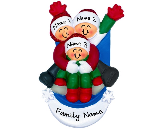 Personalized Family Christmas Ornament - Family of 3 Snow Sledding Ornament - Snow Sled Ornament - Custom Sledding Ornament For GrandKids