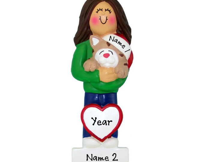 Cat Lover Ornament - Brunette Teenage Girl Holding Cat Ornament Personalized Gift For Cat Lover New Cat Owner Custom Cat Ornament For Mom